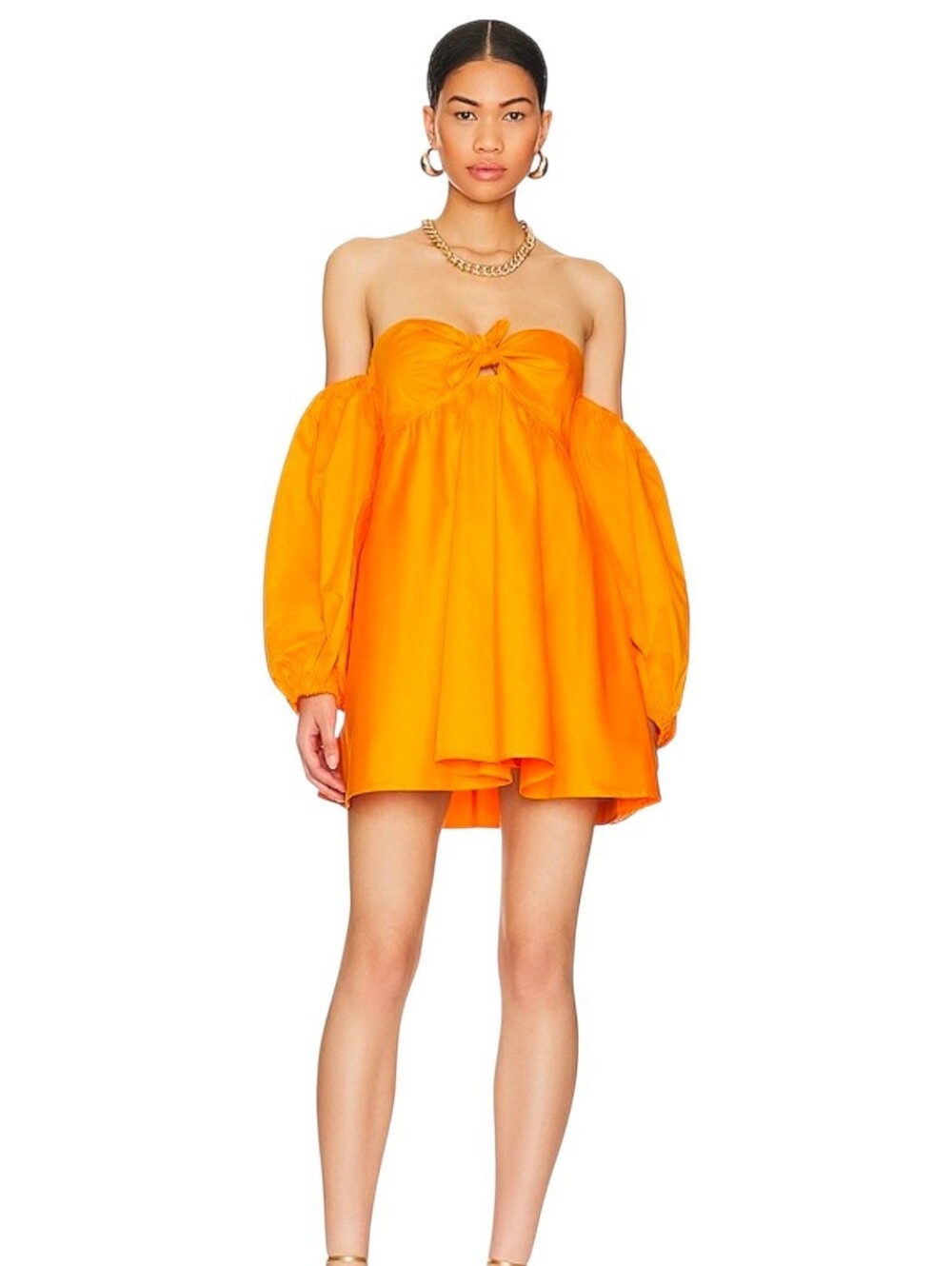 For Love & Lemons Saint Lucia Mini Dress Size Medium Puff Balloon Sleeve Orange